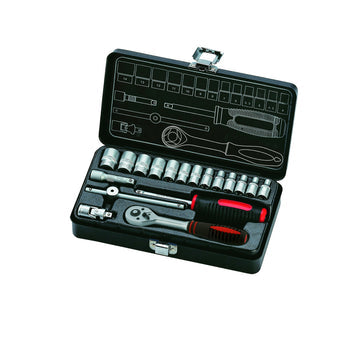 Dopsleutelset 1/4 in metalen cassette  S18